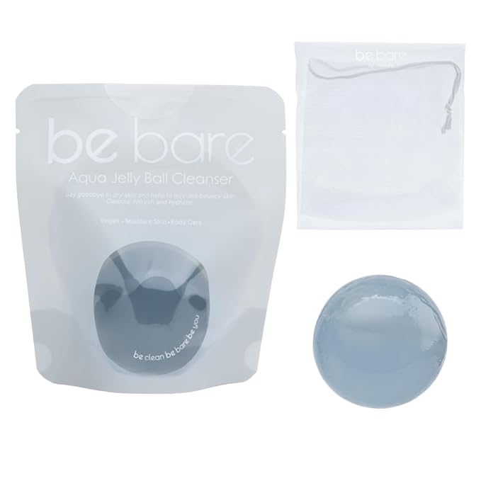 Be Bare Jelly Ball Cleanser, Daily Face Wash Korean Skin Care Cleanser Ball for Dry Skin with Squalane & Hyaluronic Acid for Skin Hydration and Moisturizing - Fresh Aqua (1.41oz)