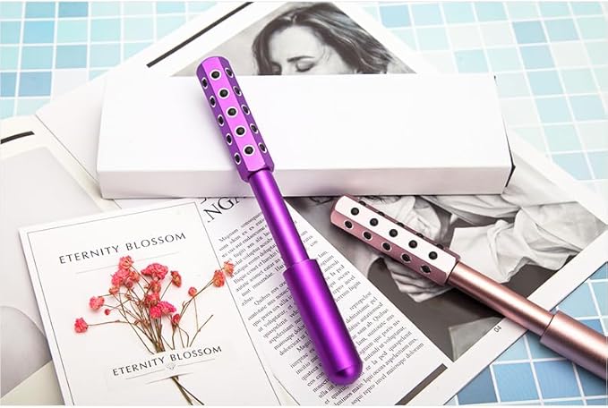 Beauty Massage Roller, Facial Massage Tool, 30 Germanium Stone Uplifting Face,Uplifting Face Massager Roller (Pink)