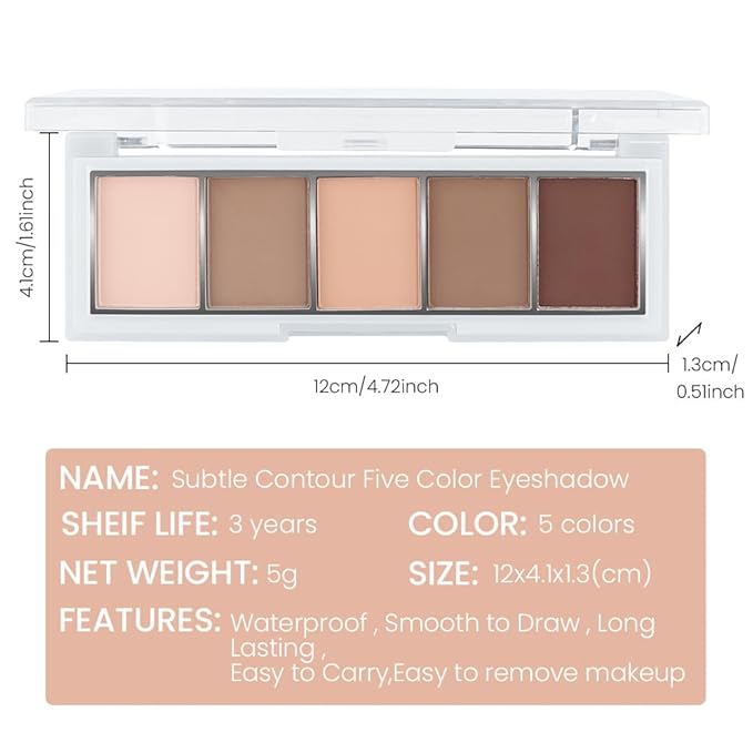 5 Colors Matte Eyeshadow Makeup Palette, 5 Natural Classic Nude Neutral Nude Brown Eyeshadow, Looks for Brown Eyes Women Finish Long Wearing Waterproof Professional Eye Makeup 01#