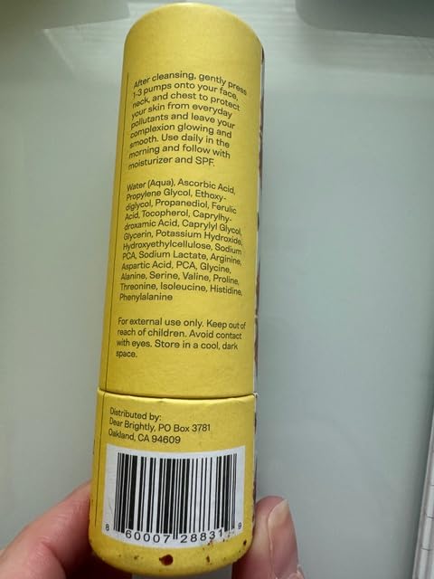 Vitamin C Serum Refill with Ferulic Acid and Vitamin E for Glowing Radiant Skin by Dear Brightly, Face Brightening, Facial Serum for Sensitive Skin, Refillable Glass Bottle, 0.7 fl oz