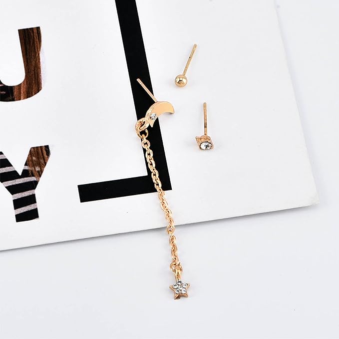 Bohemia Moon Star Dangle Earrings Gold Cz Moon Drop Chain Earrings Crystal Star Earrings Star Chain Earrings for Women and Girls