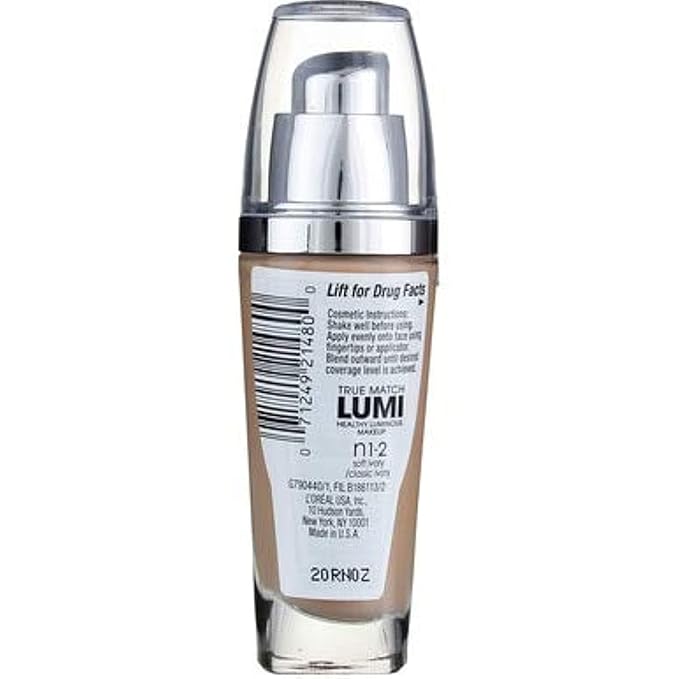 L'Oreal Paris True Match Lumi Healthy Luminous Makeup, N1-2 Soft Ivory Classic Ivory , 1 fl; oz.