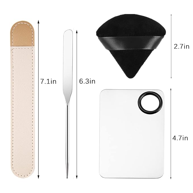 Korean Picasso Makeup Spatula Palette Set and Powder Puff for Liquid Foundation,Stainless Steel Mixing Spatula Scraper Artist Nail Art Stirring Makeup Tool