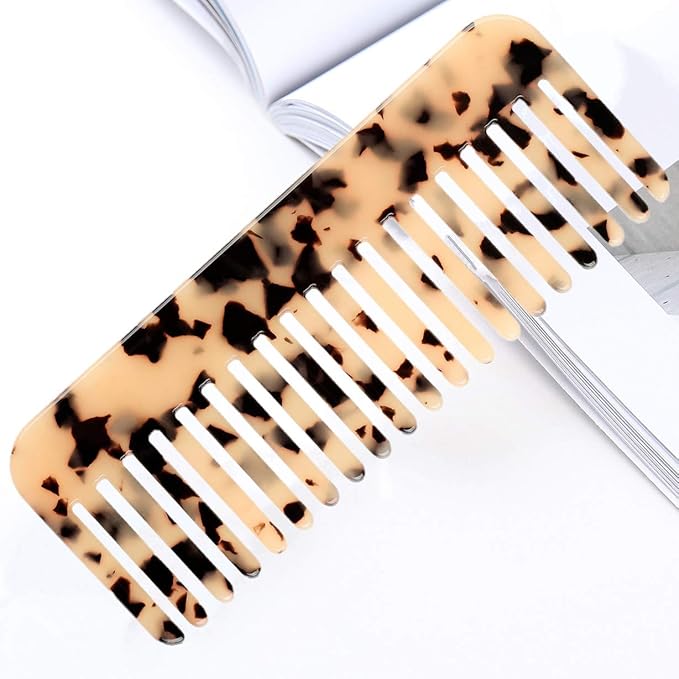 Fsmiling Wide Tooth Comb Large Detangling Comb Cellulose Detangler Comb for Women Thick Curly Wavy Wet Dry Hair 2 Pack,Tortoise shell