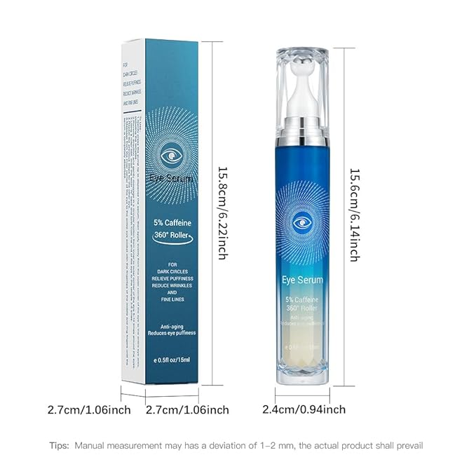 5% Caffeine Eye Serum with 360° Massage Rollerball Topper,Caffeine Eye Cream for Dark Circles,Wrinkles,Puffiness and Fine Lines,Under Eye Roller Cream Eye Bags Treatment for Women and Men