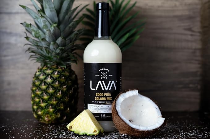 LAVA Premium Coco Pina Colada Made with Cream of Coconut and Real Pineapple, No Artificial Sweeteners or Flavors, 1-Liter (33.8oz) Glass Bottle.