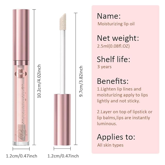 Hydrating Lip Gloss Oil - Nourishing Tinted Lip Oil for High-Shine Finish, Long-Lasting, Non-Sticky, Cruelty-Free Lip Plumper, Perfect with Lipstick & Peel-Off Lip Gloss