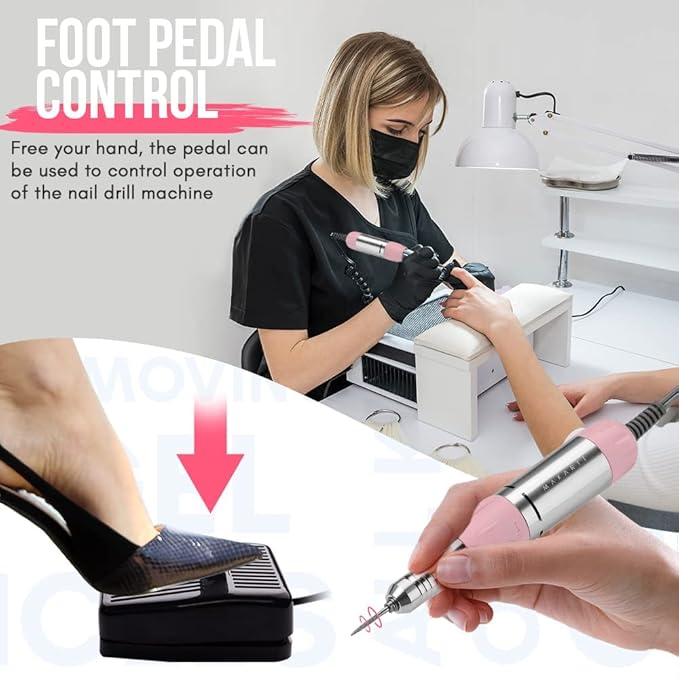 Makartt Nail Drill - Portable Electric Nail File Machine Geneviere E File Pink JD700 Professional 30000RPM Manicure Drill for Acrylic Nails Poly Nail Gel Polish Beauty Gift