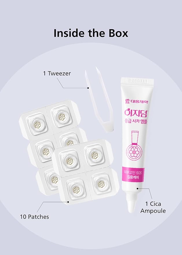 EasyDerm Quick Calming Magnesium Patches – 30 Patches Bulk Pack, Individually Wrapped Acne Care, Includes Tweezers & Ampoule, Korean Skincare, Made by Daewoong Pharmaceutical