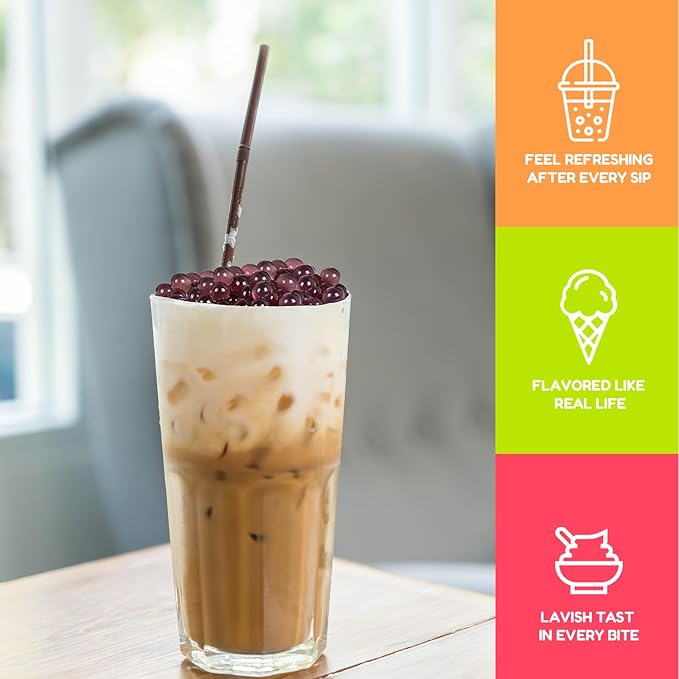 Fanale Blueberry Popping Boba Pearls, Vegan, Non GMO, Gluten Free, Fat Free, Perfect for Bubble Tea, Smoothies, Ice Cream, Desserts, and Beverages.