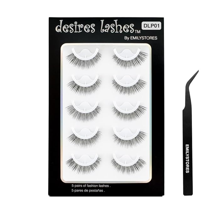False Eyelashes, 5 Pairs Wispy Light Pre-Glued Self Adhesive Lashes with Applicator (DLP01)