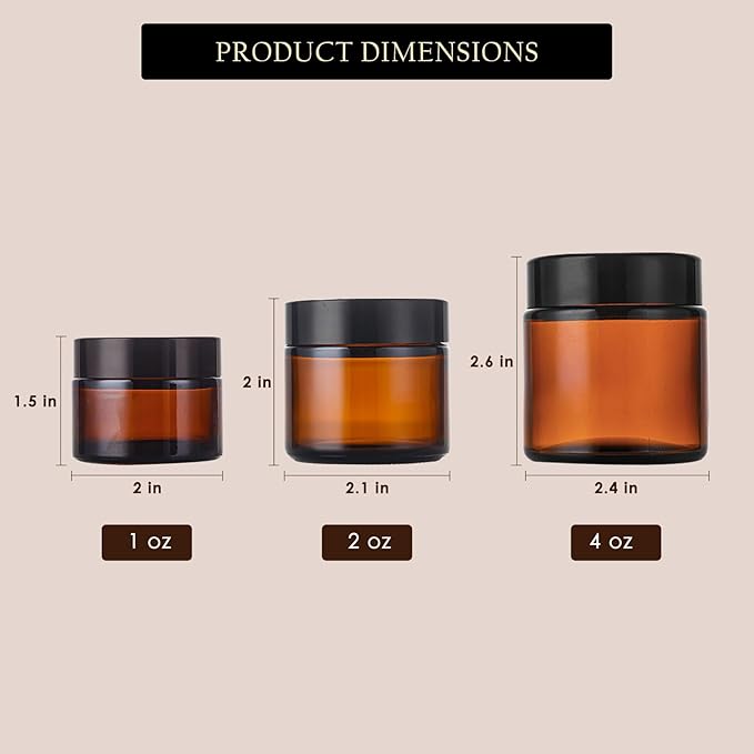 Lil Ray 1 oz Round Amber Glass Jar with Inner Liners and Black Lid (24pcs)