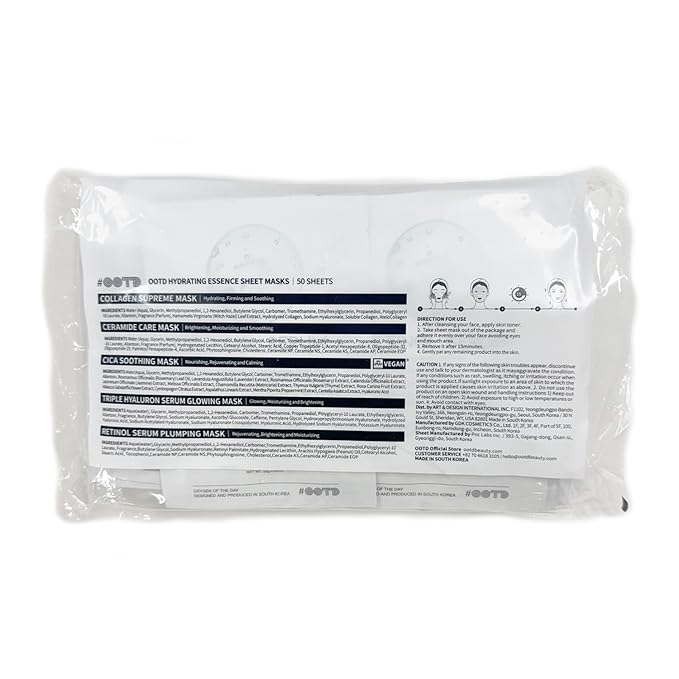 50Combo Korean Face Sheet Mask Gift Pack, Hydrating, Calming, Brightening, Smooting, Rejuvenating, EVE Vegan, Cica, Hyaluron, Retinol, Ceramide, Collagen