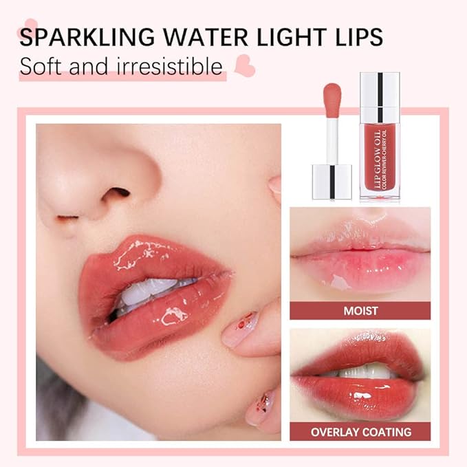 Lip Glow Oil, Care Of Lips, Highlight Lip Color And Lip Oil Hydrating Tinted Lip Balm, Lip Oil Gloss Tinted Hydrating Lip Care Lines Lip Crystal Jelly Moisturizing (012 RoseWood)
