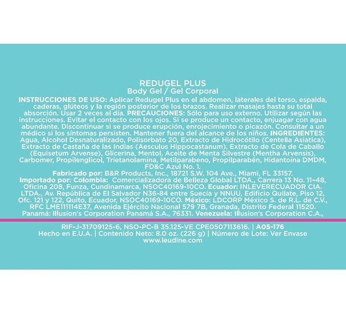 L’EUDINE Redugel Plus Skin Tightening Cream – Pack of 3 – 8oz Anti Cellulite Cream with Mint Oil, Field Horsetail, Marine Algae, Maca Extract – Powerful Non-Greasy Formula – Firming and Toned Skin