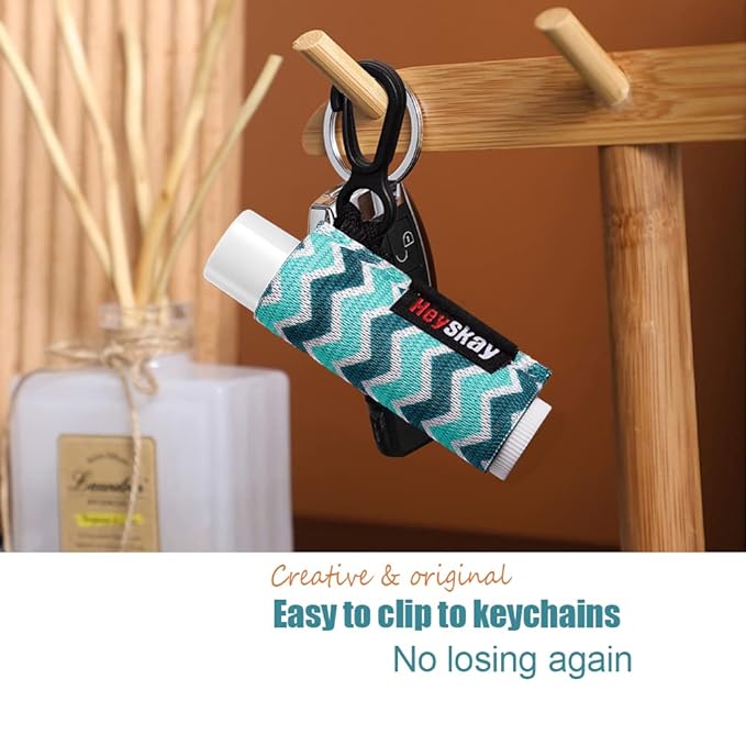 Lip Balm Holder Sleeves Keychain Chapstick Elastic Sleeves(Black/Color strip/Geometrical pattern)