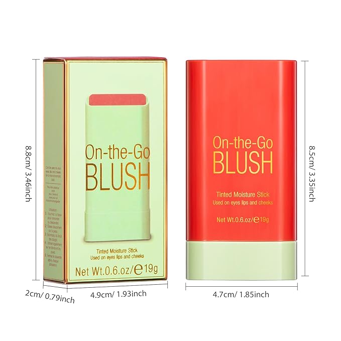 Blush Stick for Cheeks - Cream Makeup Blush Wand, Solid Moisturizer Stick for Cheeks Tint, Natural Blendable Waterproof Korean Matte Long-Lasting Smooth Blushes (#03 Coral Orange)