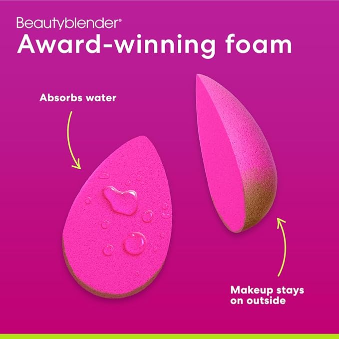 Beautyblender® | Original Pink Beauty Blender Makeup Sponge, Super-Soft Foam Easily Blends Foundations, Powders & Creams, Made in USA, Reusable, Washable, Streak Free Application, Vegan, Cruelty Free