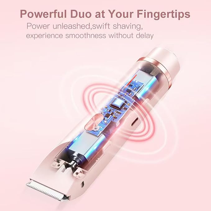 Dermave Bikini Shaver,Bikini Trimmer for Women,2025 Upgrade Dual Head Shaver Women,2 in 1 Wet & Dry Waterproof Electric Bikini Trimmer for Face, Body & Intimate Areas,Pink