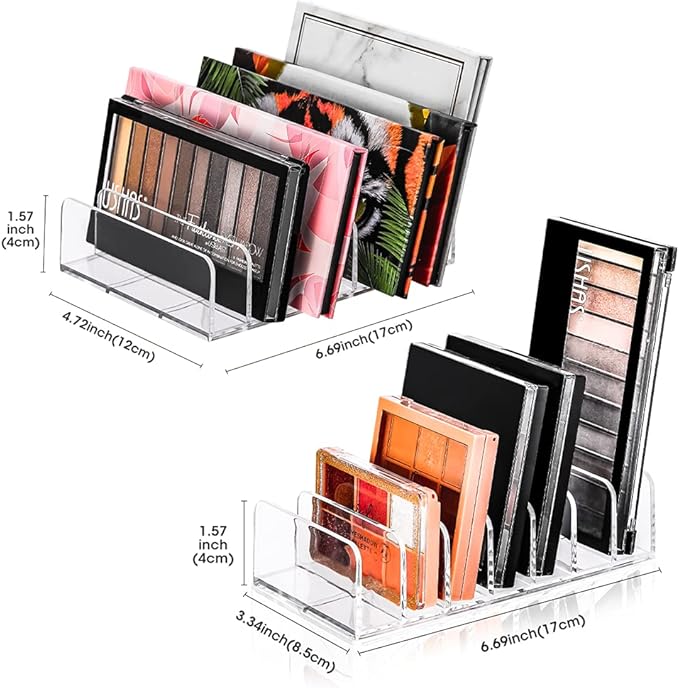 Eyeshadow Makeup Palette Cosmetic Organizer - Waterproof Eyeshadow Organizer for Eye Makeup Palette,Bathroom Countertop,7 Sections (2PCS-Small&Large)