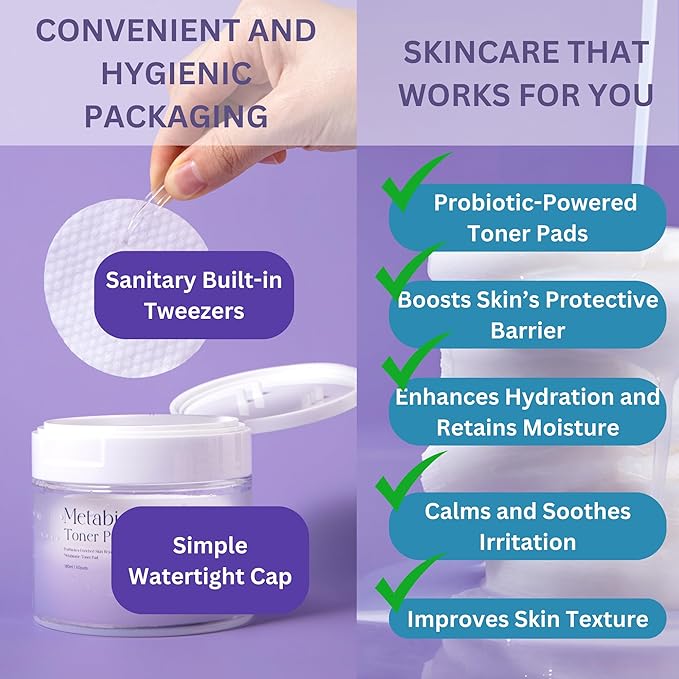 Metabiome Korean Toner Pads for Clear face Skin Care Soothing exfoliating Cotton Tea Tree Toning pad Sheet mask Blemish brightening Dry Facial Vitamin c Collagen