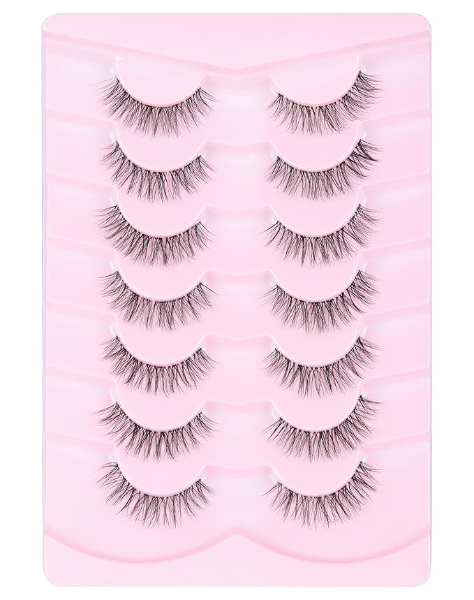 Eyelashes Wispy Lashes Natural Mink Eye Lashes Pack Clear Band Strip Lashes That Look Like Extensions Short False Eyelashes Natural 7 Pairs