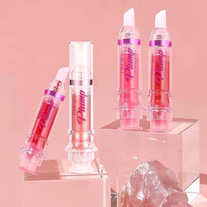 Lip Plumper Gloss 3 Colors Set,Natural Lip Plumping Oil and Lip Care Serum Enhancer for Fuller Booster Balm Moisturizing Hydrating&Reduce Fine Lines Nourishing Non-sticky Lips Mask Makeup