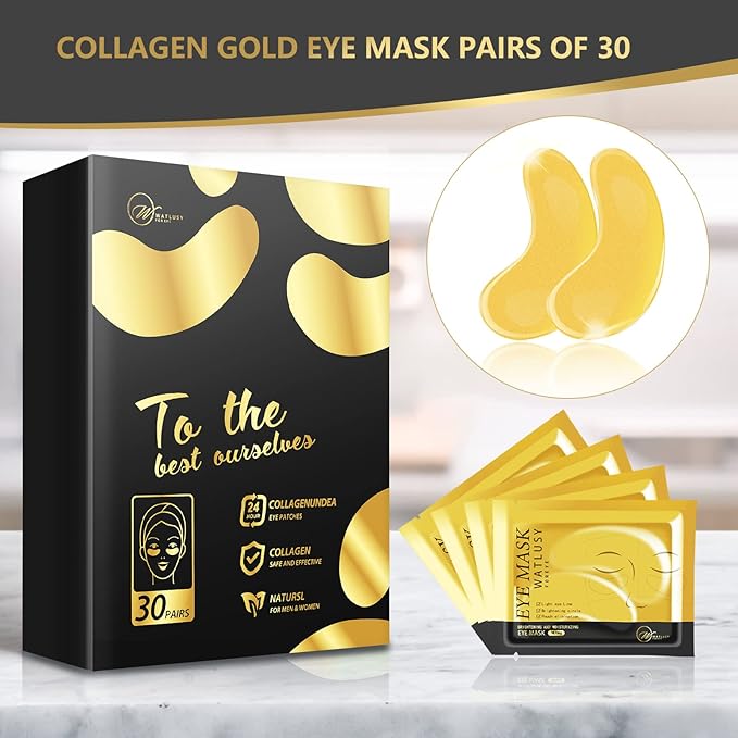 24K Gold Eye Mask, 30 Pairs, Natural Anti-aging Eye Pads for Puffy Eyes, Dark Circles, and Eye Bags with Amino Acid & Collagen, with Revitalize and Hydrate Your Skin