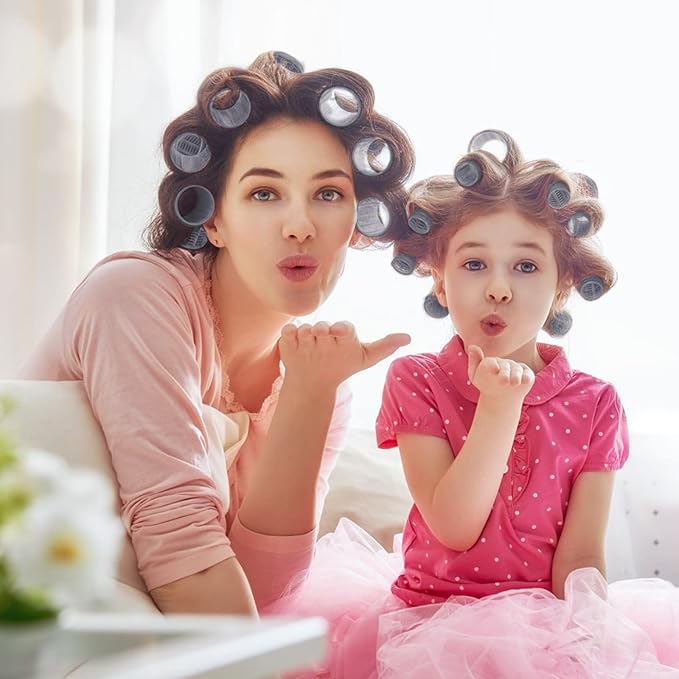 Acejoz Hair Rollers, 12Pcs Large Self Grip Hair Rollers with 12Pcs Stainless Steel Duckbill Clips, for Long Medium Thick Hair Volume (Navy Blue)