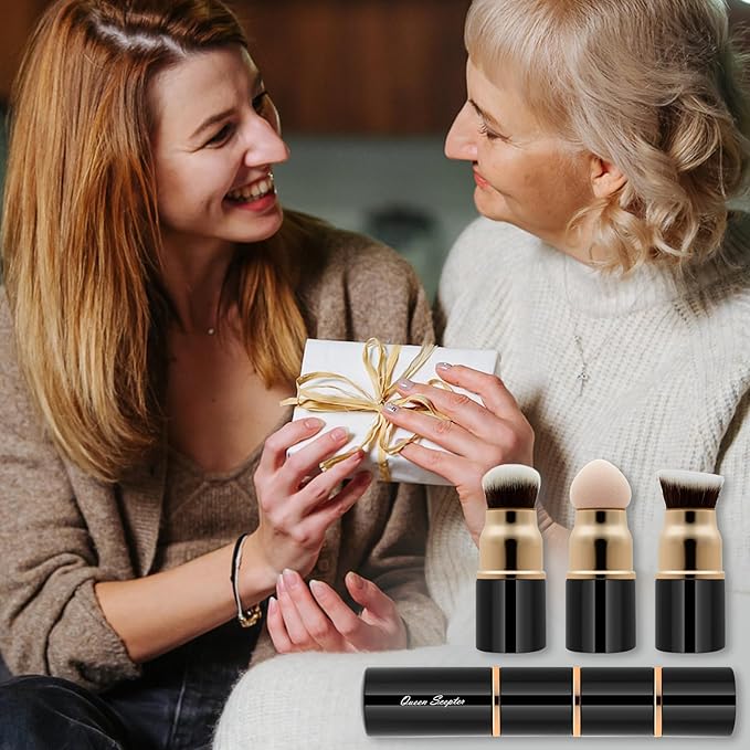 3 in 1 Professional Liquid foundation Makeup Brush Set Kabuki Face Blush Foudation Brush Powder Sponge for Powder/Liquid/Cream Travel Cosmetics Makeup Brushes with Cap