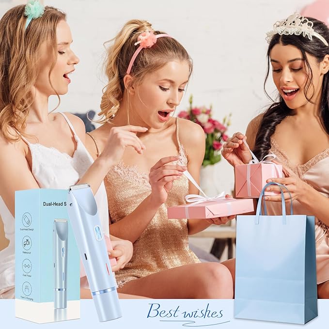 Dermave Bikini Shaver - Bikini Trimmer for Women, Painless Hair Removal for Face, Body & Intimate Areas (Blue)