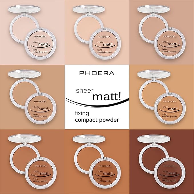 AQUAPURITY - PHOERA Sheer Matte Fixing Powder Makeup Base Fixer Setting Powder Foundation Fixing Compact Pressed Powder Long Lasting Make Up Fixer Skin Vitamin E Beauty Blender (204 Buff Beige…)