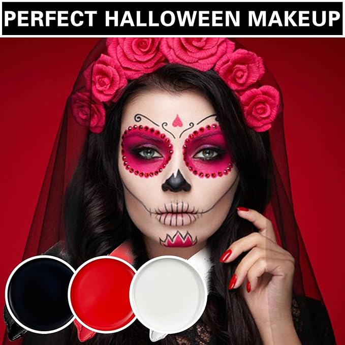 3 PCS Black White Red Face Body Paint Halloween Special Effects Makeup Kit Oil Based Cream Face Paint Kit for Cosplay Party Clown Zombie Stage Sfx Makeup