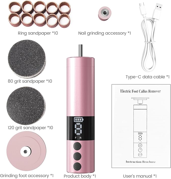 Electric Callus Remover for Feet, Rechargeable Professional Electronic Foot File Nail Grinder,9 Adjustable Speed Foot Sander Scrubber Pedicure Tool for Dry Dead Skin with Sandpaper Discs (Pink)