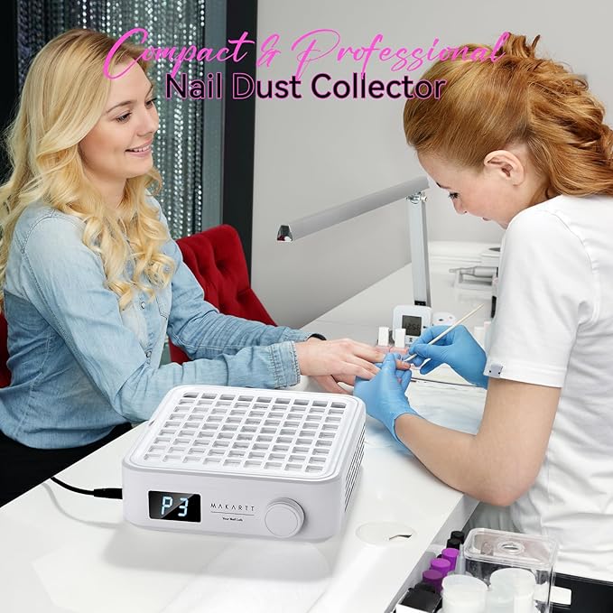 Makartt Professional Nail Dust Collector – Powerful Dust Collector Nail Tech Quite Suction Machine for Acrylic Nails Manicure & Pedicure Salon & Home Use Includes 10pcs Filters & Dust Brush