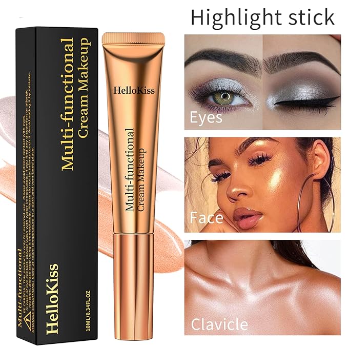 Liquid Contour Beauty Wand, Cream Highlighter Makeup Stick,Smooth Liquid Bronzer Stick with Cushion Applicator, Lightweight Blendable Body Face Shimmer Highlighter Contour Stick, Cruelty-free(02+05)