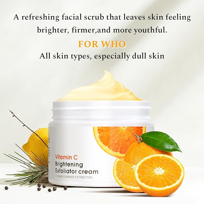 Vitamin C Face Scrub Face Exfoliator Cream Brightening Facial Scrub Exfoliating Facial Wash Microdermabrasion Facial Scrub, Gently Exfoliate Dirt and Dead Skin Cells, Improve Dark Spot, 140g/5oz