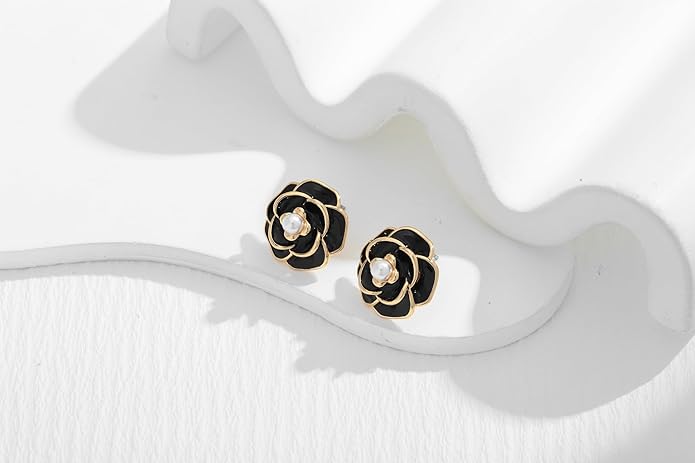 CLASSYZINT Gold/White/Red/Black Flower Stud Earrings For Women