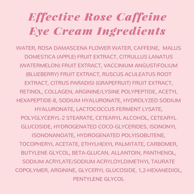 ANAI RUI Rose Caffeine Eye Cream for Dark Circles, Under Eye Serum for Puffiness Bags, Anti-Aging Eye Cream with Retinol, Collagen, Hydrating, Firming, Reduce Wrinkles and Fine Lines Daily 0.5 FL OZ