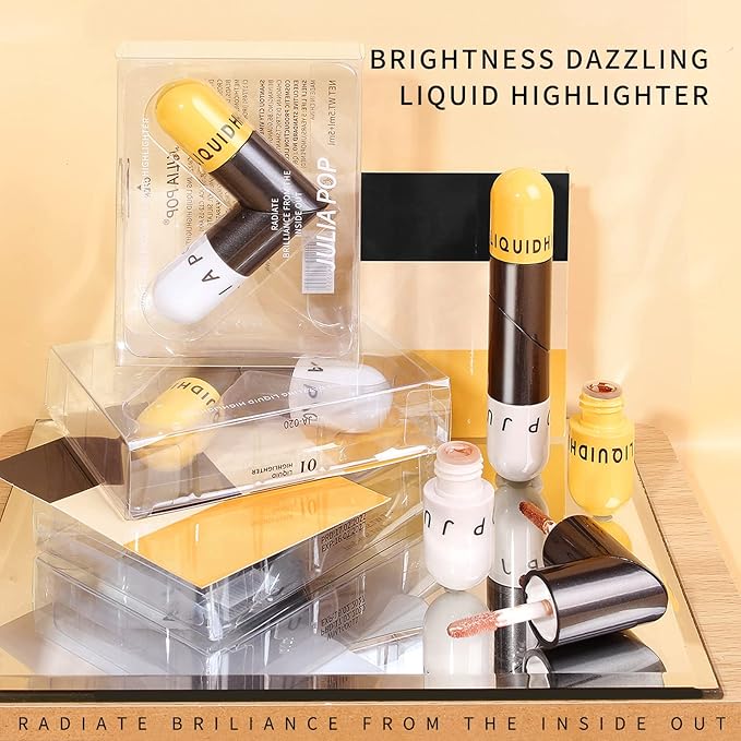 AKARY Liquid Highlighter Makeup for Face Body, Contour Foundation Illuminator Boom Stick, Two-color Highlight Shade Longwear Shimmer Glow Makeup, Valentine's Day gift (02 Sakura Powder + Warm Brown)