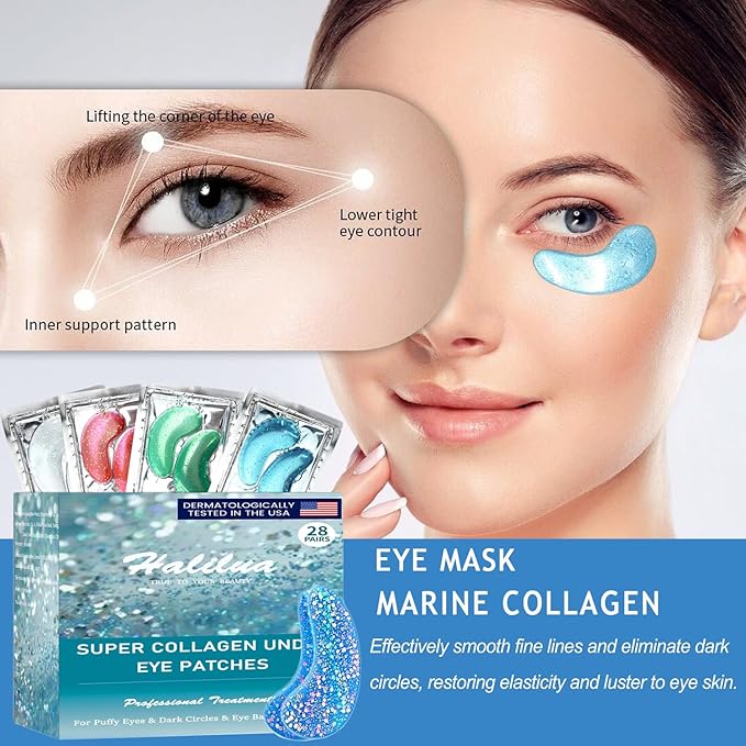 28 Pairs Collagen Eye Mask, Anti Wrinkle Eye Patches for Puffy Eyes and Dark Circles, Natural Marine Collagen Eye Gel Pads for Puffiness, Eye Treatment Skin Care for Puffiness Wrinkle Eye Bags