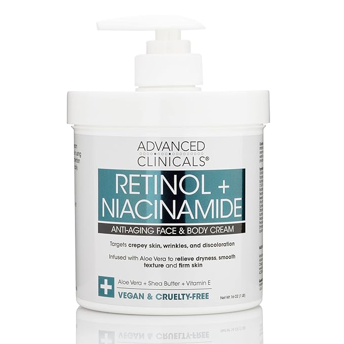 Advanced Clinicals Retinol Body & Face Lotion W/Niacinamide, Dry Skin Face Moisturizer & Crepey Skin Care Treatment, Anti Aging Retinol Cream Reduces Look Of Wrinkles, Sagging Skin, & Age Spots, 2PC