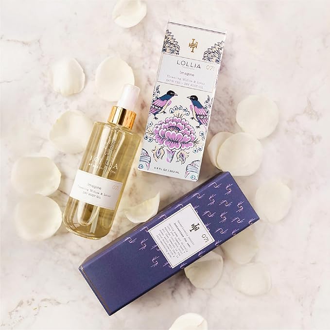 LOLLIA Imagine Dry Body Oil, 6.8 Fl. Oz. – Flowering Willow & Lotus – Women’s, Scented, Moisturizing, Dry Body Oil for Women, For All Skin Types