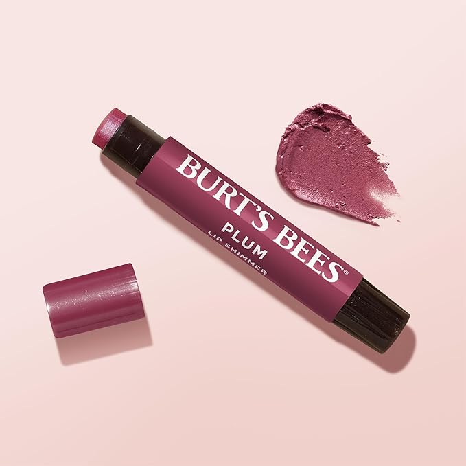 Burt's Bees Shimmer Lip Tint Set, Tinted Lip Balm Stick, Moisturizing for All Day Hydration with Natural Origin Glowy Pigmented Finish & Buildable Color, Plum (4-Pack)