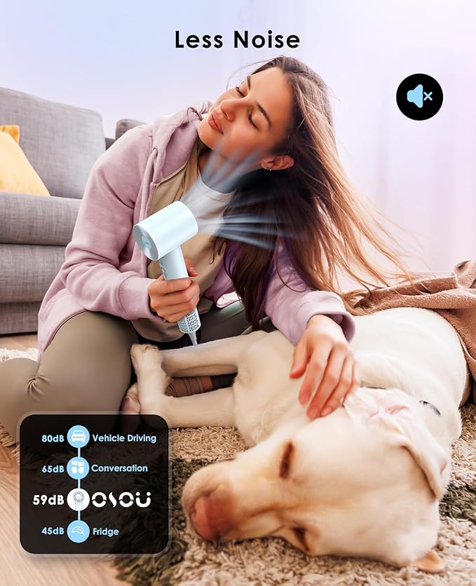 Hair Dryer with Diffuser for Curly Hair, Negative Ionic Hairdryer, High-Speed Blow Dryer with 110, 000 RPM Brushless Motor, Fast Drying Lightweight Travel Hairdryer, Low Noise Quiet Hair Dryers