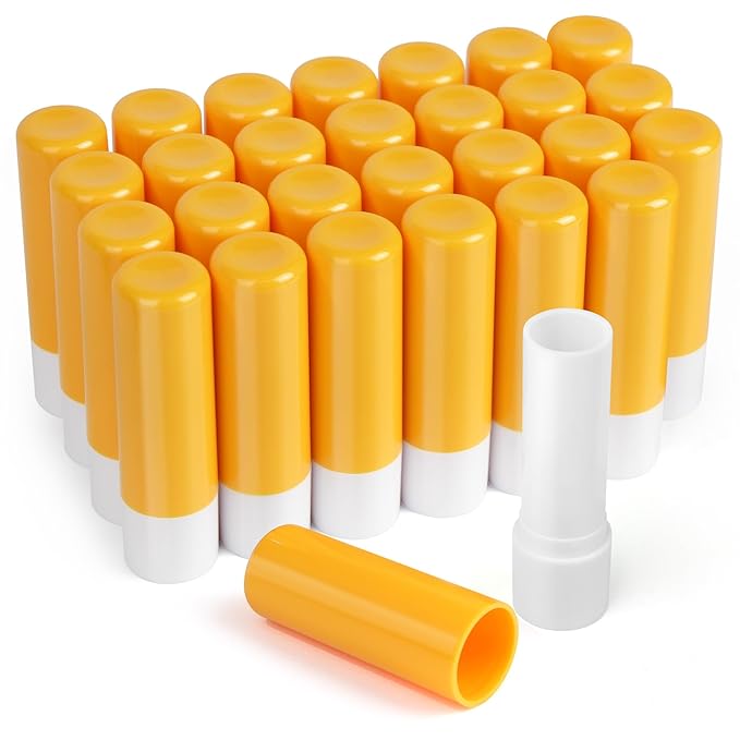 LotFancy Lip Balm Tubes Empty, 28Pcs 4.5ml Lip Balm Container Tubes with Yellow Caps, BPA Free & Leak Free, Refillable