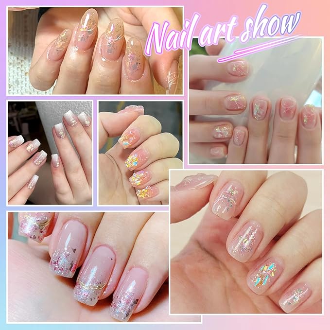 Laza Mermaid Fairytale Chameleon Flakes Nail Glitter Irregular Opal Nail Foil Flakes Chunky Confetti Color-Shift Sequins Iridescent Fairy Dust for Mermaid Nails Design, Nail Decorations for Nail Art