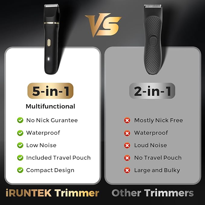 Bikini Trimmer for Women, 5-in-1 Waterproof Electric Razors for Women, Painless Pubic Hair Trimmer, Rechargeable Electric Shaver, Bikini Razor with Travel Case, Body Shaver & Face Nose Trimmer, Black