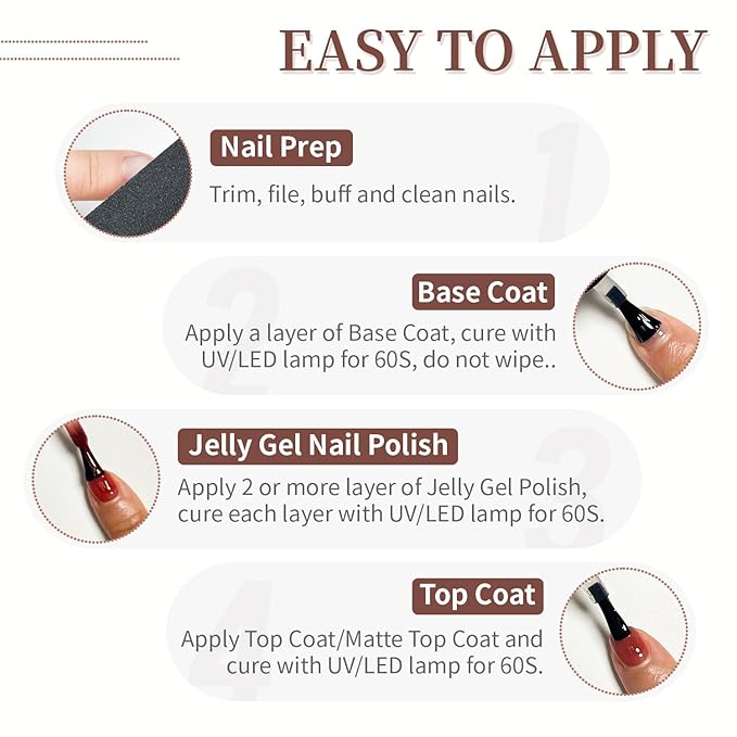 JODSONE 23PCS Gel Nail Polish Set 20 translucent Jelly Color Natural and Elegant Long Lasting Suitable for Home and Salon