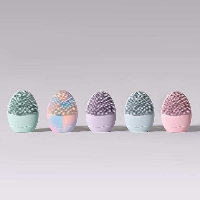 LOLLIPOP Dual-Sided Facial Cleansing Brush | Palm Size Silicone Face Exfoliator and Soft Fiber Cleanser | Manual Face Scrubber for Pores, Makeup Removal, Blackhead and Skincare Routine, Bubblegum